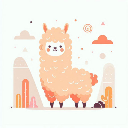 Cute cartoon alpaca. Vector illustration in flat style.のイラスト素材