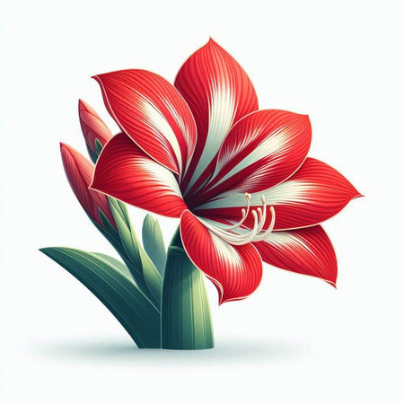 Beautiful red lily flower isolated on white background. Vector illustration.のイラスト素材