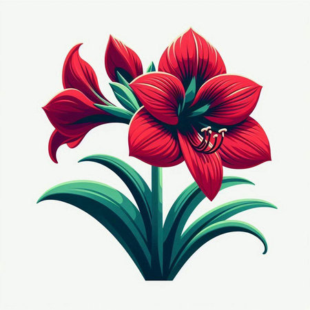 beautiful red amaryllis isolated on white background, vector illustrationのイラスト素材
