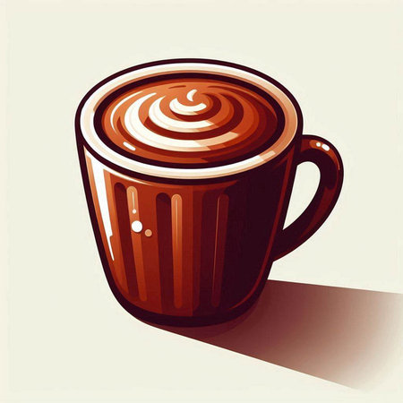 Illustration of a cup of coffee with latte art on a light backgroundのイラスト素材