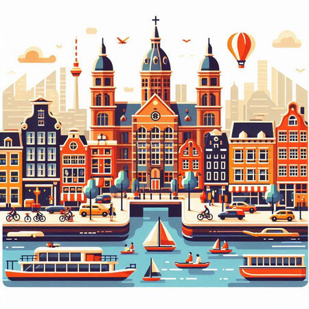 Amsterdam city, Holland, Netherlands, Europe. Vector illustration.のイラスト素材