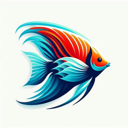 Vector illustration of a blue and red fish on a white background.のイラスト素材