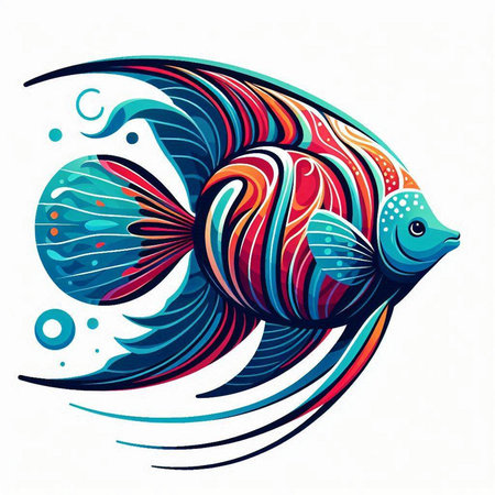 Vector illustration of a beautiful fish in the form of a wave.のイラスト素材