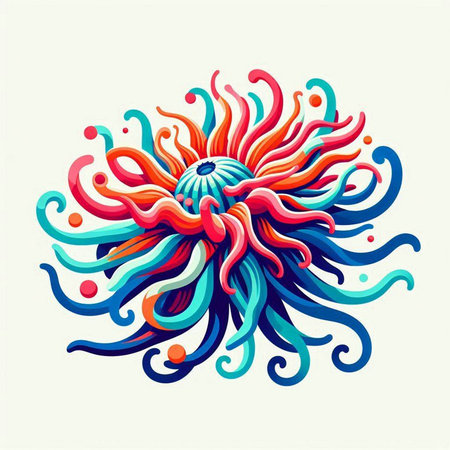 Colorful abstract sun with waves and dots. Vector illustration in cartoon style.のイラスト素材