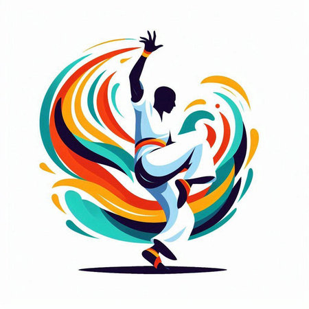 illustration of a dancing man with colorful abstract background, vector illustrationのイラスト素材