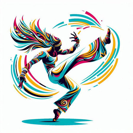 modern style dancer on white background, abstract vector art illustration eps10のイラスト素材