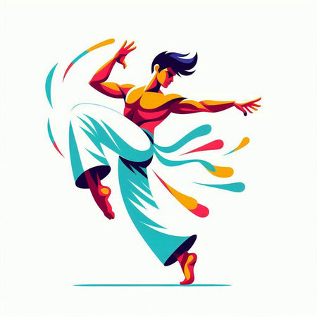 illustration of dancing young man on white background, vector art illustrationのイラスト素材