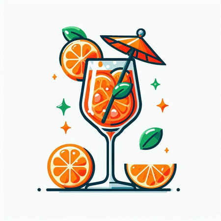 Cocktail with orange and mint. Vector illustration in flat style.のイラスト素材