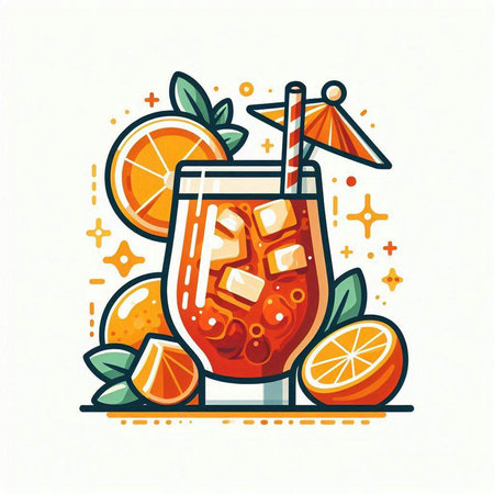 Cocktail with orange, lemon and ice. Vector illustration.のイラスト素材