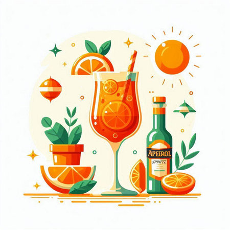 Cocktail with orange, lemon and mint. Vector illustration.のイラスト素材