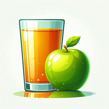 Glass of apple juice and apple on white background. Vector illustration.のイラスト素材