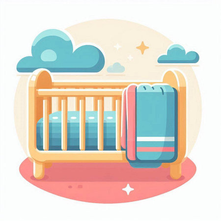 Baby bed with towel. Vector illustration in flat cartoon style. Bedtime.のイラスト素材