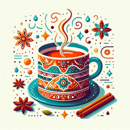 Cup of tea with ornament. Vector illustration in retro style.のイラスト素材