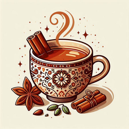 Cup of tea with cinnamon and anise. Vector illustration.のイラスト素材