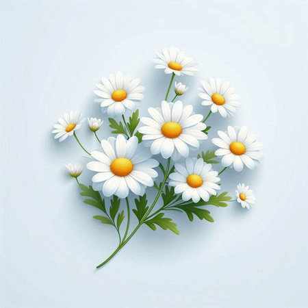 Vector illustration of chamomile bouquet on blue background.のイラスト素材
