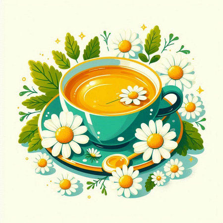 Cup of tea with chamomile flowers. Vector illustration.のイラスト素材