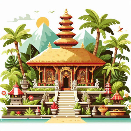 Buddhist temple in the jungle. Vector illustration for your designのイラスト素材