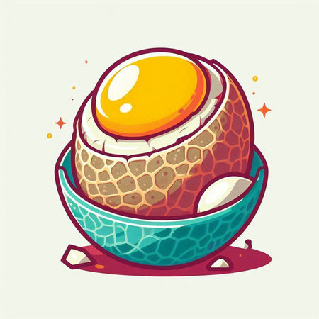 Illustration of a cartoon egg in a bowl. Vector illustration.のイラスト素材