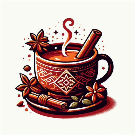 Mulled wine with cinnamon and star anise. Vector illustrationのイラスト素材