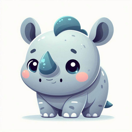 Cute cartoon rhinoceros. Vector illustration on white background.のイラスト素材