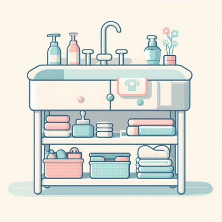 Bathroom interior. Bathroom furniture. Vector illustration in flat styleのイラスト素材