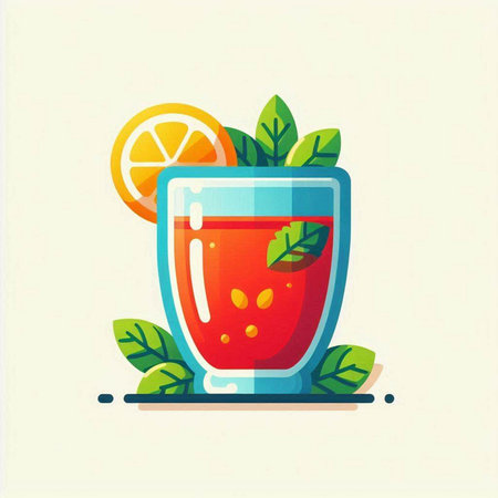 Cocktail icon vector illustration in flat design style. Alcoholic drink with lemon and mint leaves.のイラスト素材