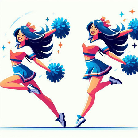 Cheerleaders. Cheerleaders with pompoms. Vector illustrationのイラスト素材