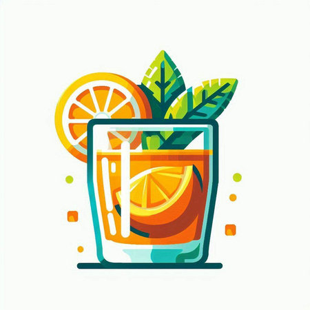 Cocktail with orange and mint. Vector illustration in flat styleのイラスト素材