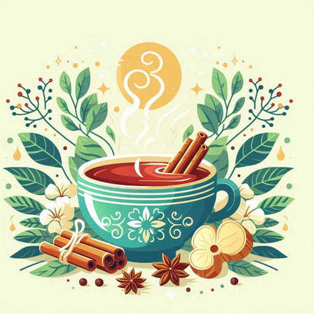 Vector illustration of a cup of mulled wine with cinnamon and aniseのイラスト素材