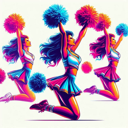 Cheerleaders with pom-poms. Vector illustration.のイラスト素材