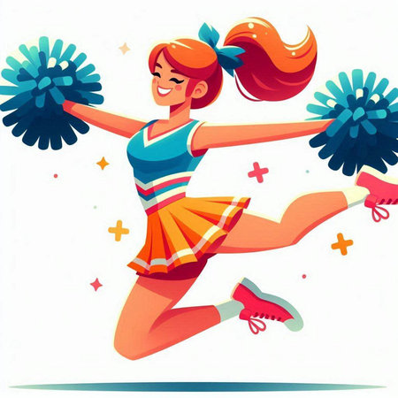Cheerleader with pompoms and pompoms. Vector illustration.のイラスト素材