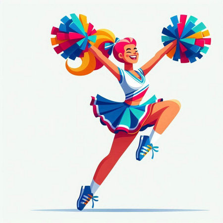 Cheerleader. Cheerleader with pompoms. Vector illustrationのイラスト素材