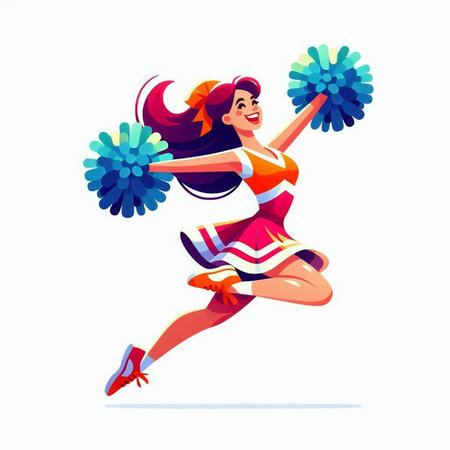 Cheerleader with pompoms and pompoms. Cheerleader. Vector illustration.のイラスト素材