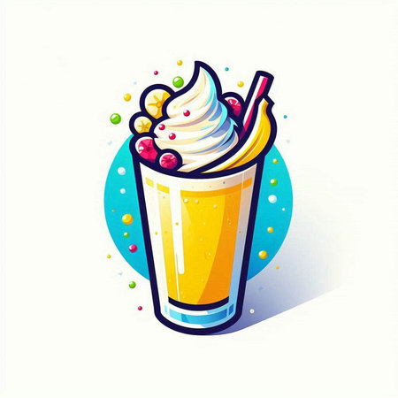 Vector illustration of a milkshake with whipped cream and fruits.のイラスト素材