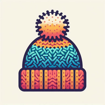 Winter knitted hat with pompon. Vector illustration in flat style.のイラスト素材
