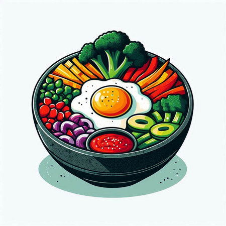Bibimbap japanese food in wooden box vector illustrationのイラスト素材