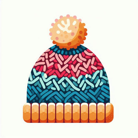 Winter hat with pompon. Vector illustration in flat cartoon style.のイラスト素材