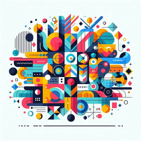 Colorful abstract background with circles and geometric elements. Vector illustration.のイラスト素材