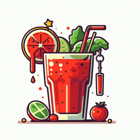 Cocktail with lemon, lime, tomato and mint. Vector illustration.のイラスト素材