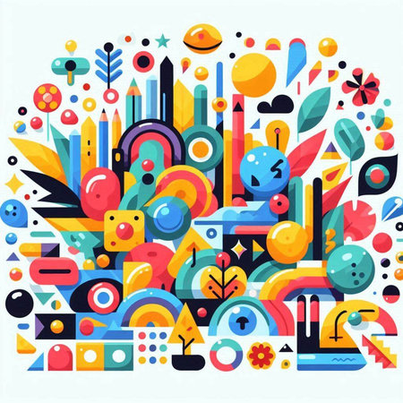 Colorful abstract composition with geometric shapes. Vector illustration in flat styleのイラスト素材