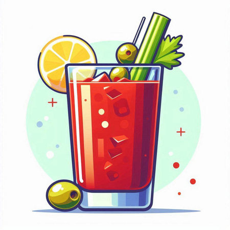 Bloody Mary cocktail with olives and celery. Vector illustrationのイラスト素材