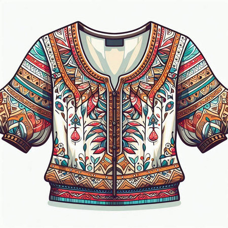 Vintage hippie jacket with floral pattern. Hand drawn vector illustrationのイラスト素材