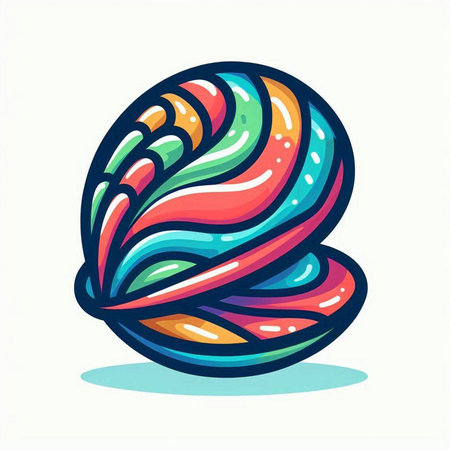 Illustration of a colorful abstract shell isolated on a white background.のイラスト素材