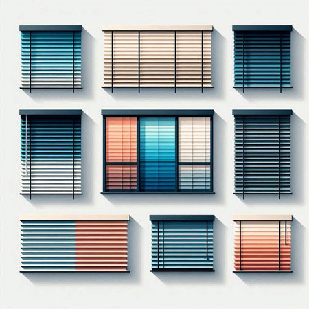 Set of windows with blinds. Vector illustration. Eps 10.のイラスト素材