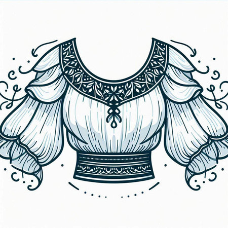 Illustration of women's blouse with ornament on white background.のイラスト素材