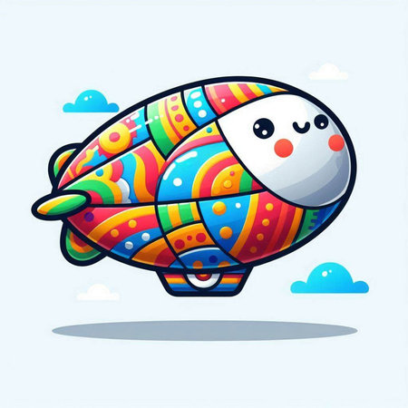 Illustration of a Cute Colorful Cartoon Airship in the Skyのイラスト素材