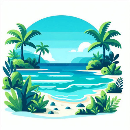 Tropical island with palm trees and sand. Vector illustration.のイラスト素材