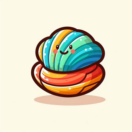 Cute cartoon sea shell. Vector illustration isolated on white background.のイラスト素材