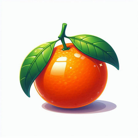 Orange fruit with green leaves isolated on white background. Vector illustration.のイラスト素材