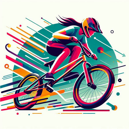 Cyclist riding a bicycle on abstract background. Vector illustration.のイラスト素材